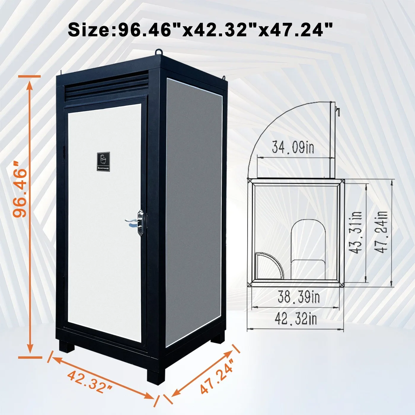 Unisex Mobile Person Portable Toilet Cabin Outdoor Single Restroom w/ Sink &Vent